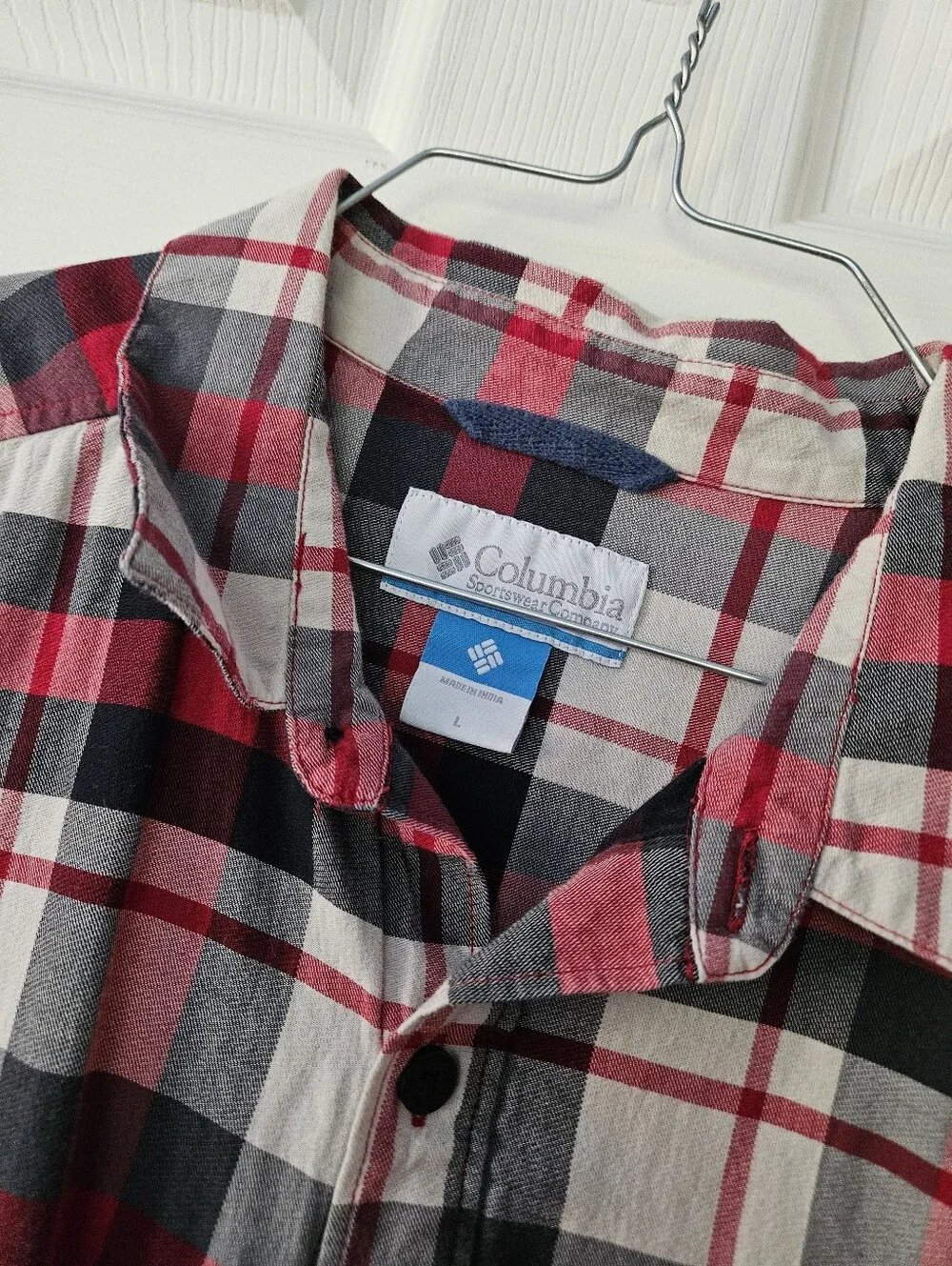 Columbia Men’s Red and Black Plaid Button-Up Shirt